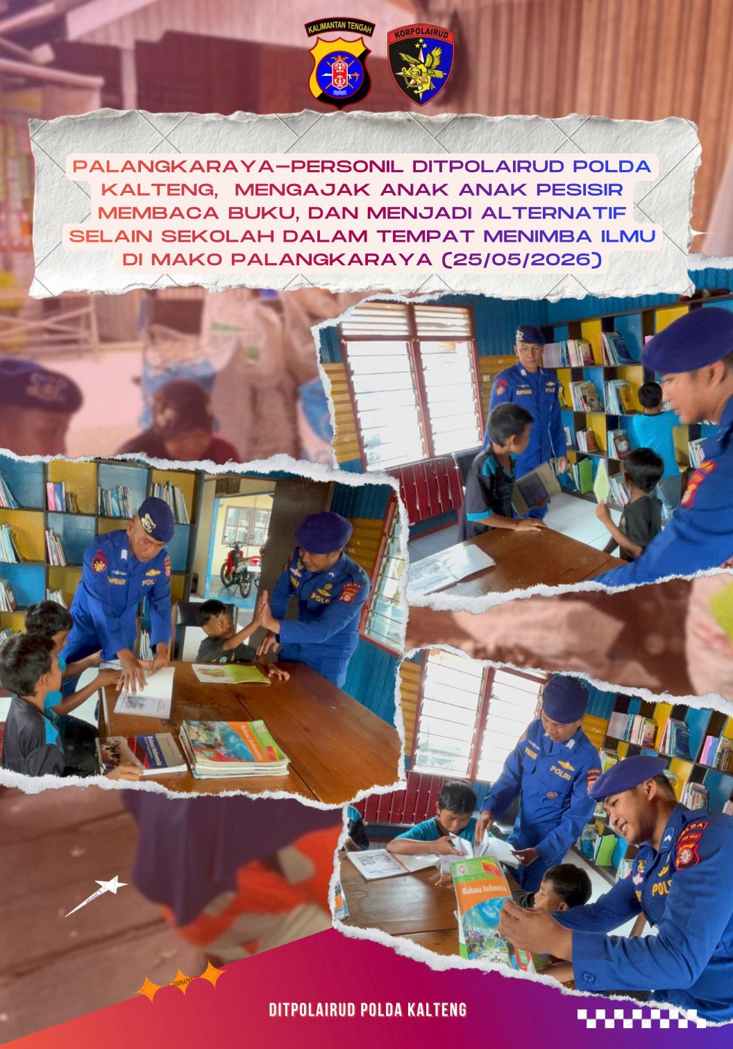 Tingkatkan Minat Baca Anak Pesisir Di Era Digital, Ditpolairud Polda Kalteng Hadirkan Pondok Baca